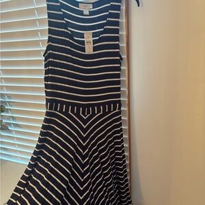 LOFT Navy Blue White Striped Dress